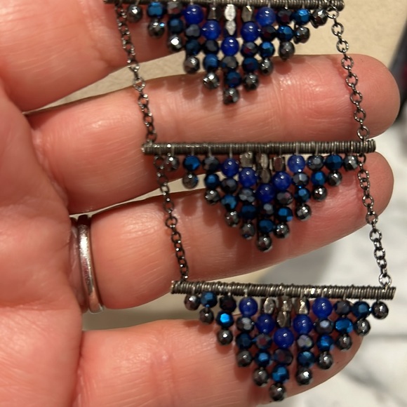 Triple Hand-beaded Lapis Triangles Necklace,Boutique - Picture 5 of 16
